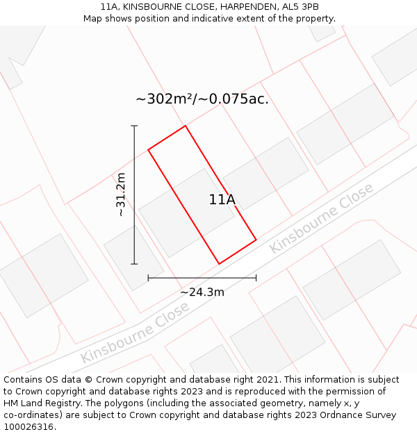 11A, KINSBOURNE CLOSE, HARPENDEN, AL5 3PB: Plot and title map