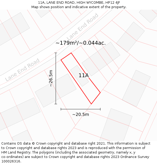 11A, LANE END ROAD, HIGH WYCOMBE, HP12 4JF: Plot and title map