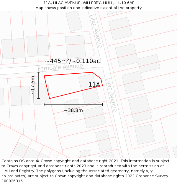 11A, LILAC AVENUE, WILLERBY, HULL, HU10 6AE: Plot and title map
