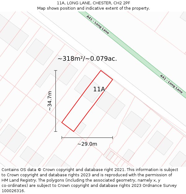 11A, LONG LANE, CHESTER, CH2 2PF: Plot and title map