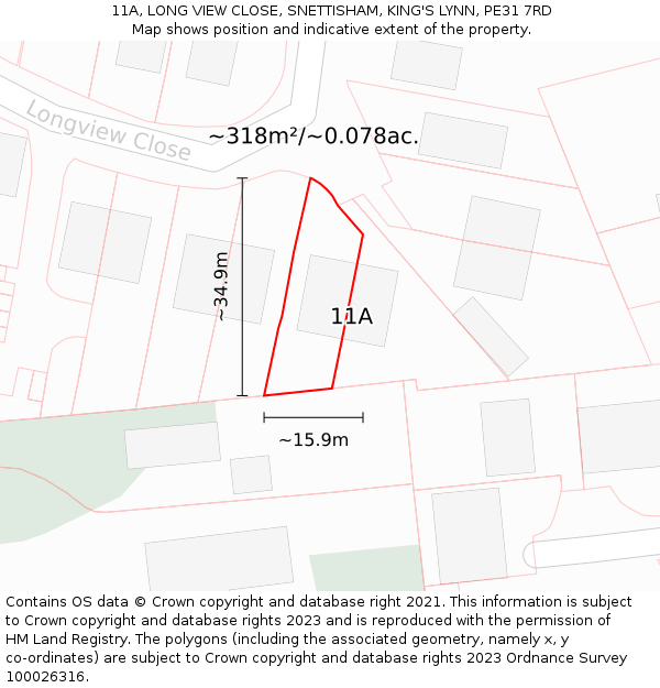 11A, LONG VIEW CLOSE, SNETTISHAM, KING'S LYNN, PE31 7RD: Plot and title map