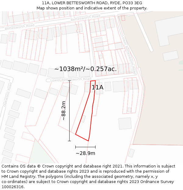 11A, LOWER BETTESWORTH ROAD, RYDE, PO33 3EG: Plot and title map