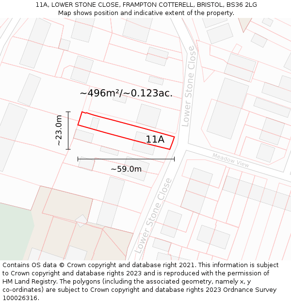 11A, LOWER STONE CLOSE, FRAMPTON COTTERELL, BRISTOL, BS36 2LG: Plot and title map