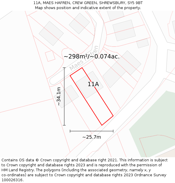 11A, MAES HAFREN, CREW GREEN, SHREWSBURY, SY5 9BT: Plot and title map