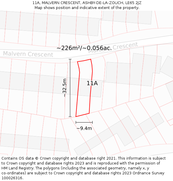 11A, MALVERN CRESCENT, ASHBY-DE-LA-ZOUCH, LE65 2JZ: Plot and title map