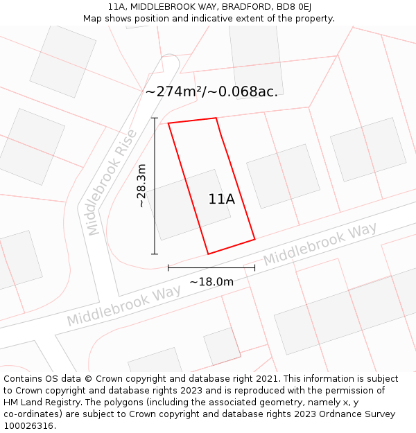 11A, MIDDLEBROOK WAY, BRADFORD, BD8 0EJ: Plot and title map