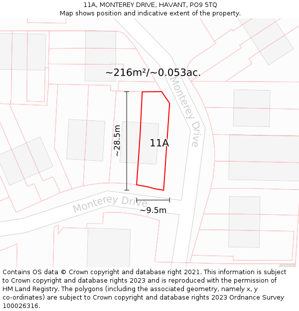 11A, MONTEREY DRIVE, HAVANT, PO9 5TQ: Plot and title map