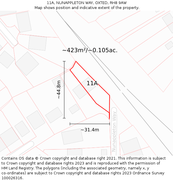 11A, NUNAPPLETON WAY, OXTED, RH8 9AW: Plot and title map