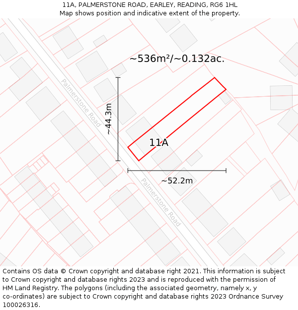 11A, PALMERSTONE ROAD, EARLEY, READING, RG6 1HL: Plot and title map