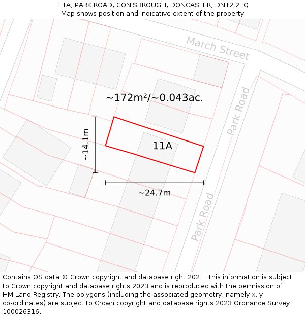 11A, PARK ROAD, CONISBROUGH, DONCASTER, DN12 2EQ: Plot and title map