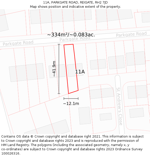 11A, PARKGATE ROAD, REIGATE, RH2 7JD: Plot and title map