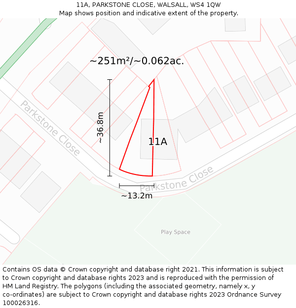 11A, PARKSTONE CLOSE, WALSALL, WS4 1QW: Plot and title map