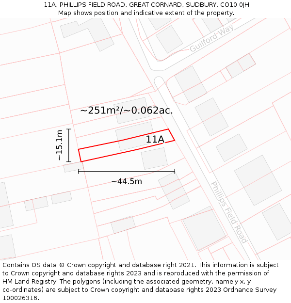 11A, PHILLIPS FIELD ROAD, GREAT CORNARD, SUDBURY, CO10 0JH: Plot and title map