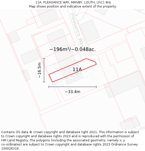 11A, PLEASANCE WAY, MANBY, LOUTH, LN11 8HJ: Plot and title map