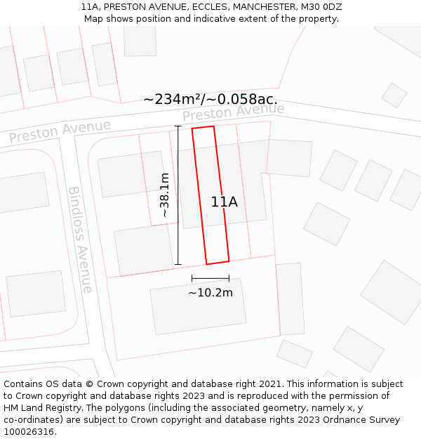 11A, PRESTON AVENUE, ECCLES, MANCHESTER, M30 0DZ: Plot and title map