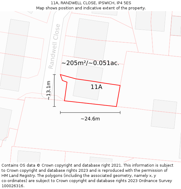 11A, RANDWELL CLOSE, IPSWICH, IP4 5ES: Plot and title map
