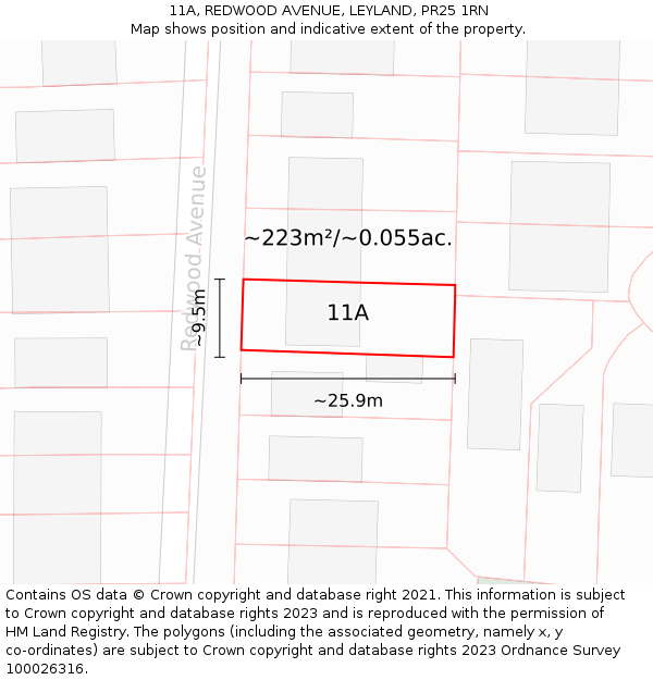 11A, REDWOOD AVENUE, LEYLAND, PR25 1RN: Plot and title map