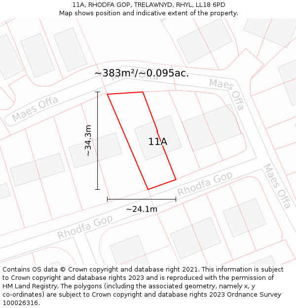 11A, RHODFA GOP, TRELAWNYD, RHYL, LL18 6PD: Plot and title map