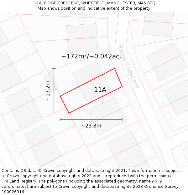 11A, RIDGE CRESCENT, WHITEFIELD, MANCHESTER, M45 8EQ: Plot and title map