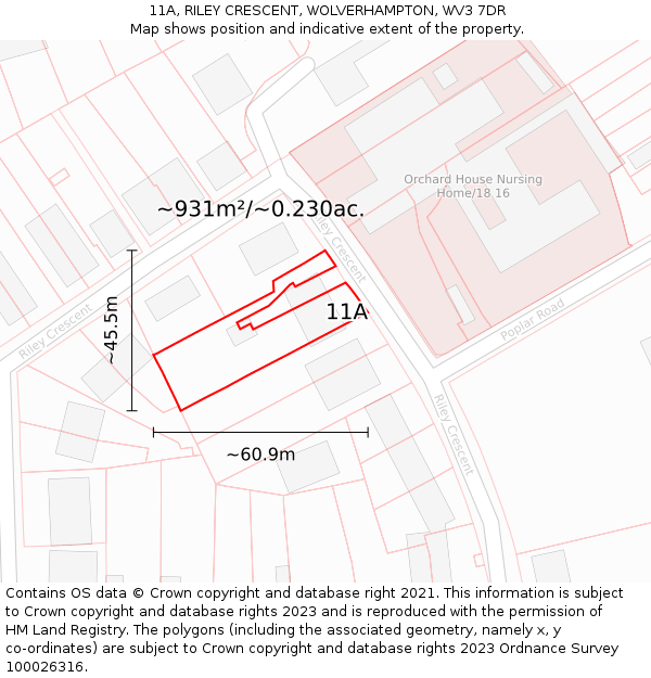 11A, RILEY CRESCENT, WOLVERHAMPTON, WV3 7DR: Plot and title map