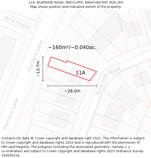 11A, RIVERSIDE ROAD, RADCLIFFE, MANCHESTER, M26 2PX: Plot and title map