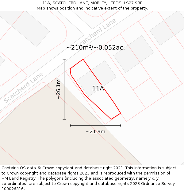 11A, SCATCHERD LANE, MORLEY, LEEDS, LS27 9BE: Plot and title map