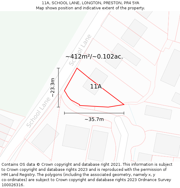 11A, SCHOOL LANE, LONGTON, PRESTON, PR4 5YA: Plot and title map