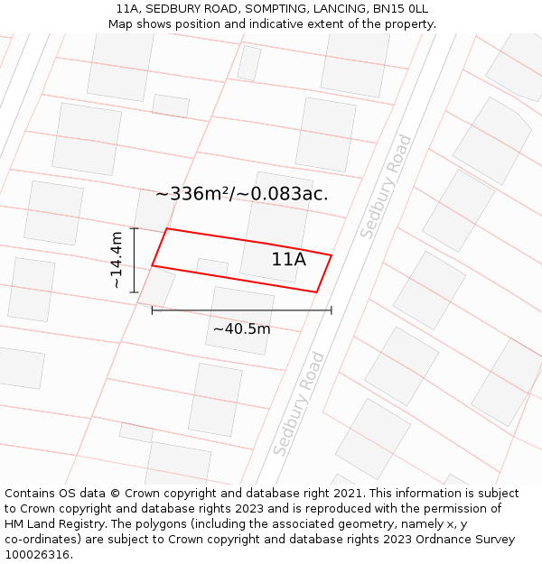 11A, SEDBURY ROAD, SOMPTING, LANCING, BN15 0LL: Plot and title map