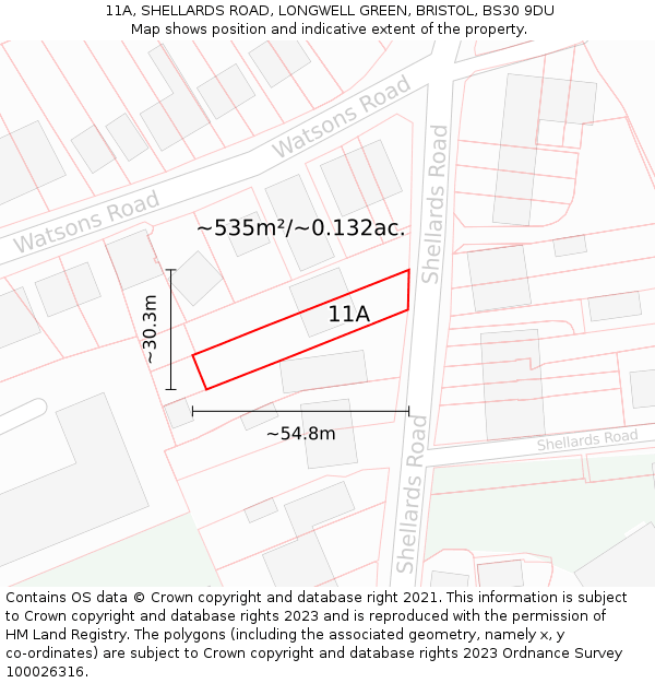 11A, SHELLARDS ROAD, LONGWELL GREEN, BRISTOL, BS30 9DU: Plot and title map