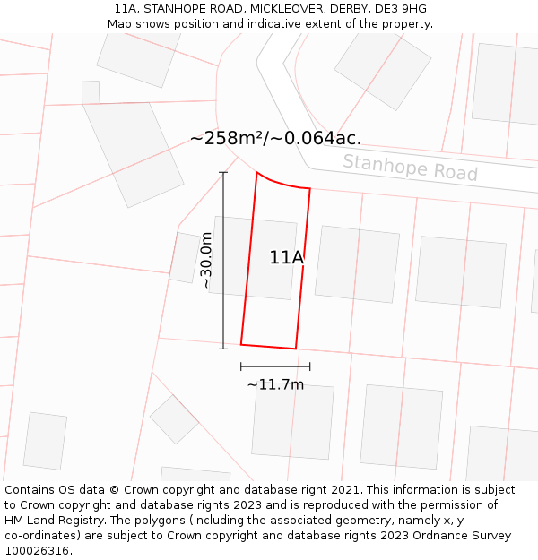11A, STANHOPE ROAD, MICKLEOVER, DERBY, DE3 9HG: Plot and title map