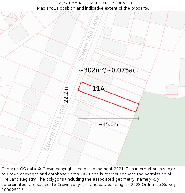 11A, STEAM MILL LANE, RIPLEY, DE5 3JR: Plot and title map