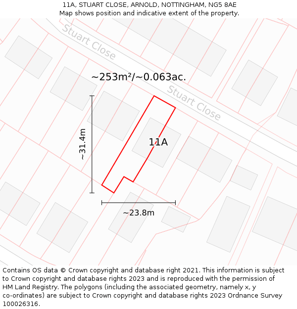 11A, STUART CLOSE, ARNOLD, NOTTINGHAM, NG5 8AE: Plot and title map