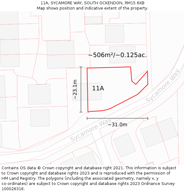 11A, SYCAMORE WAY, SOUTH OCKENDON, RM15 6XB: Plot and title map