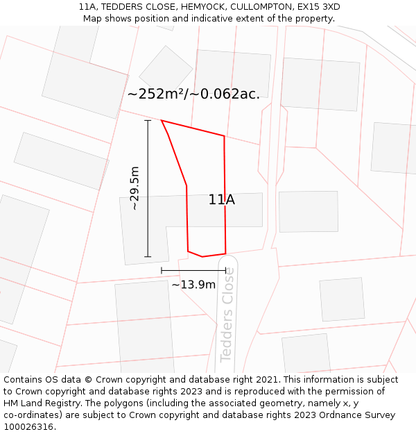 11A, TEDDERS CLOSE, HEMYOCK, CULLOMPTON, EX15 3XD: Plot and title map