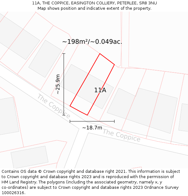 11A, THE COPPICE, EASINGTON COLLIERY, PETERLEE, SR8 3NU: Plot and title map