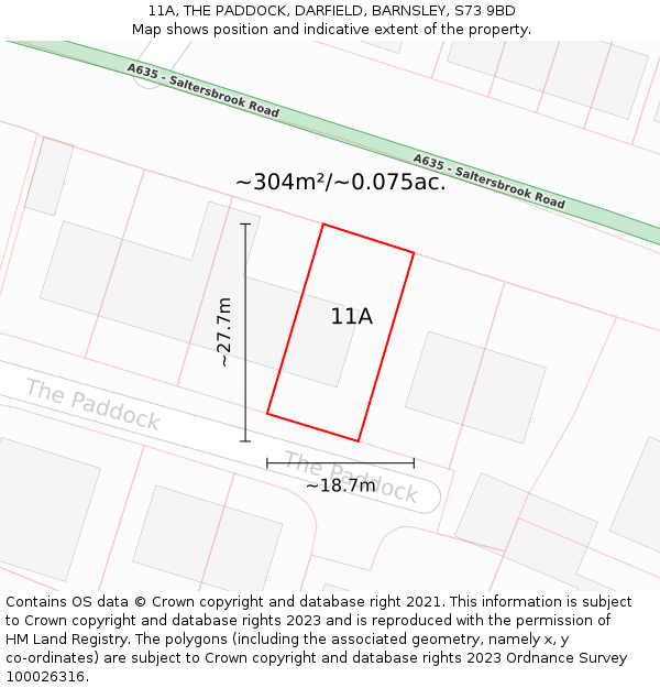 11A, THE PADDOCK, DARFIELD, BARNSLEY, S73 9BD: Plot and title map