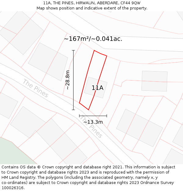 11A, THE PINES, HIRWAUN, ABERDARE, CF44 9QW: Plot and title map