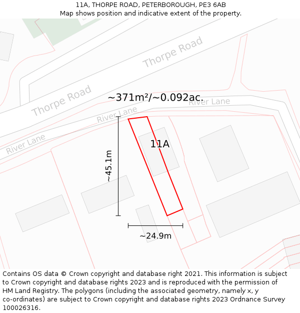 11A, THORPE ROAD, PETERBOROUGH, PE3 6AB: Plot and title map