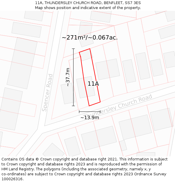 11A, THUNDERSLEY CHURCH ROAD, BENFLEET, SS7 3ES: Plot and title map