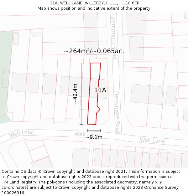 11A, WELL LANE, WILLERBY, HULL, HU10 6EP: Plot and title map