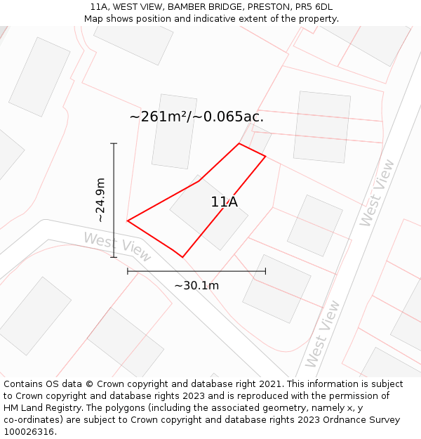 11A, WEST VIEW, BAMBER BRIDGE, PRESTON, PR5 6DL: Plot and title map