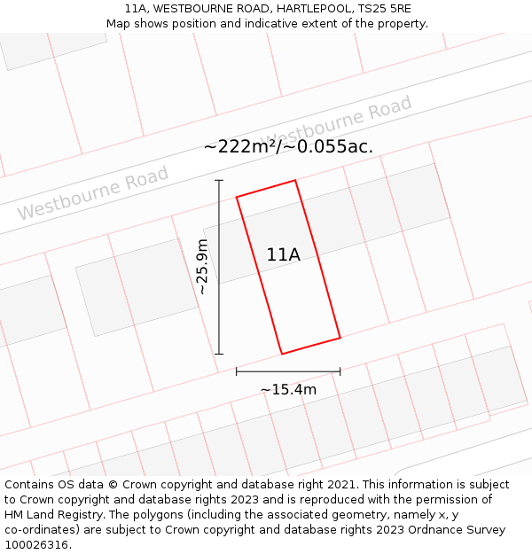 11A, WESTBOURNE ROAD, HARTLEPOOL, TS25 5RE: Plot and title map