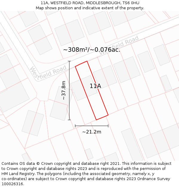 11A, WESTFIELD ROAD, MIDDLESBROUGH, TS6 0HU: Plot and title map