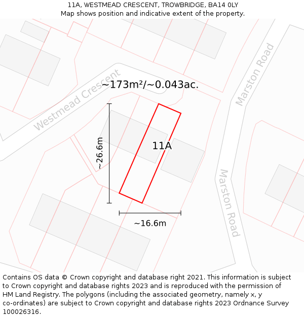 11A, WESTMEAD CRESCENT, TROWBRIDGE, BA14 0LY: Plot and title map
