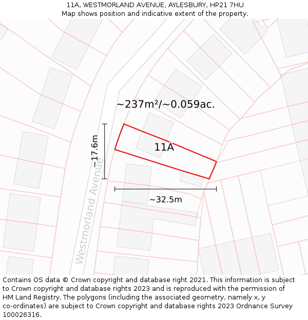11A, WESTMORLAND AVENUE, AYLESBURY, HP21 7HU: Plot and title map