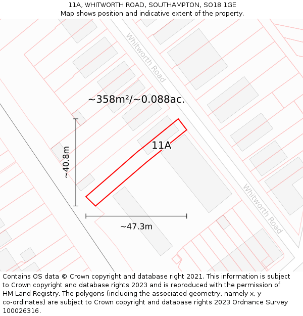 11A, WHITWORTH ROAD, SOUTHAMPTON, SO18 1GE: Plot and title map