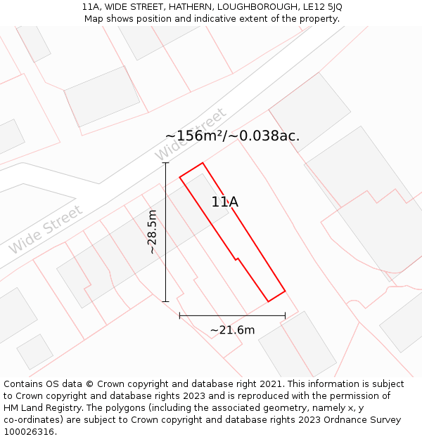 11A, WIDE STREET, HATHERN, LOUGHBOROUGH, LE12 5JQ: Plot and title map