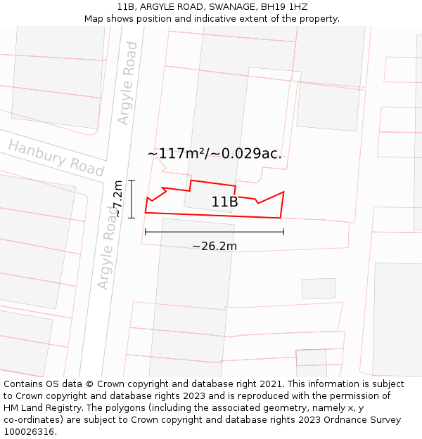 11B, ARGYLE ROAD, SWANAGE, BH19 1HZ: Plot and title map