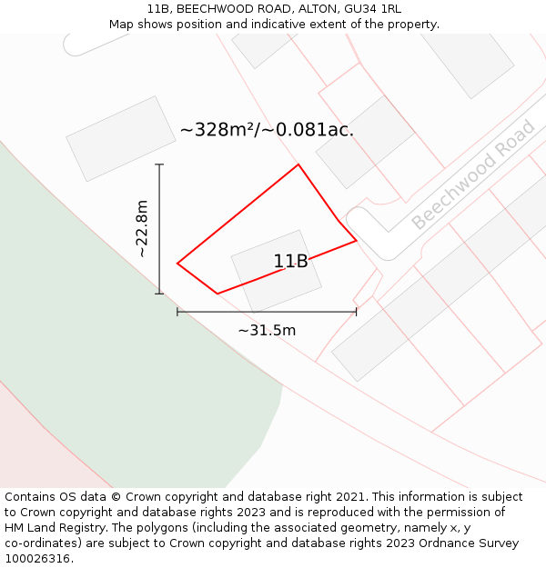 11B, BEECHWOOD ROAD, ALTON, GU34 1RL: Plot and title map