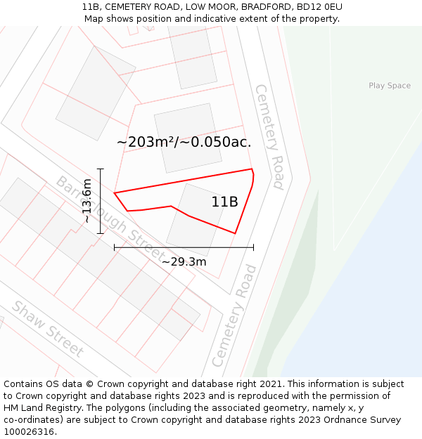 11B, CEMETERY ROAD, LOW MOOR, BRADFORD, BD12 0EU: Plot and title map